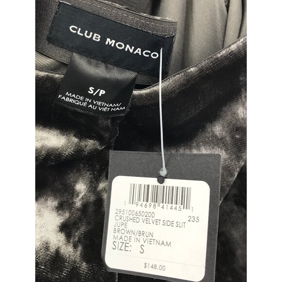 Club Monaco Crush Velvet Midi Side Slit Jupe Skirt Grayish Brown Small NEW - Picture 7 of 7
